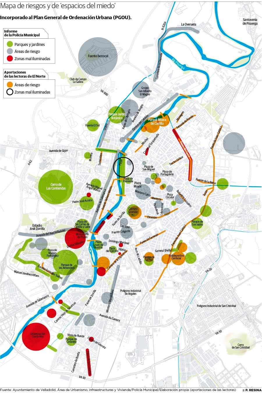 Mapa de &#039;espacios del miedo&#039; en Valladolid