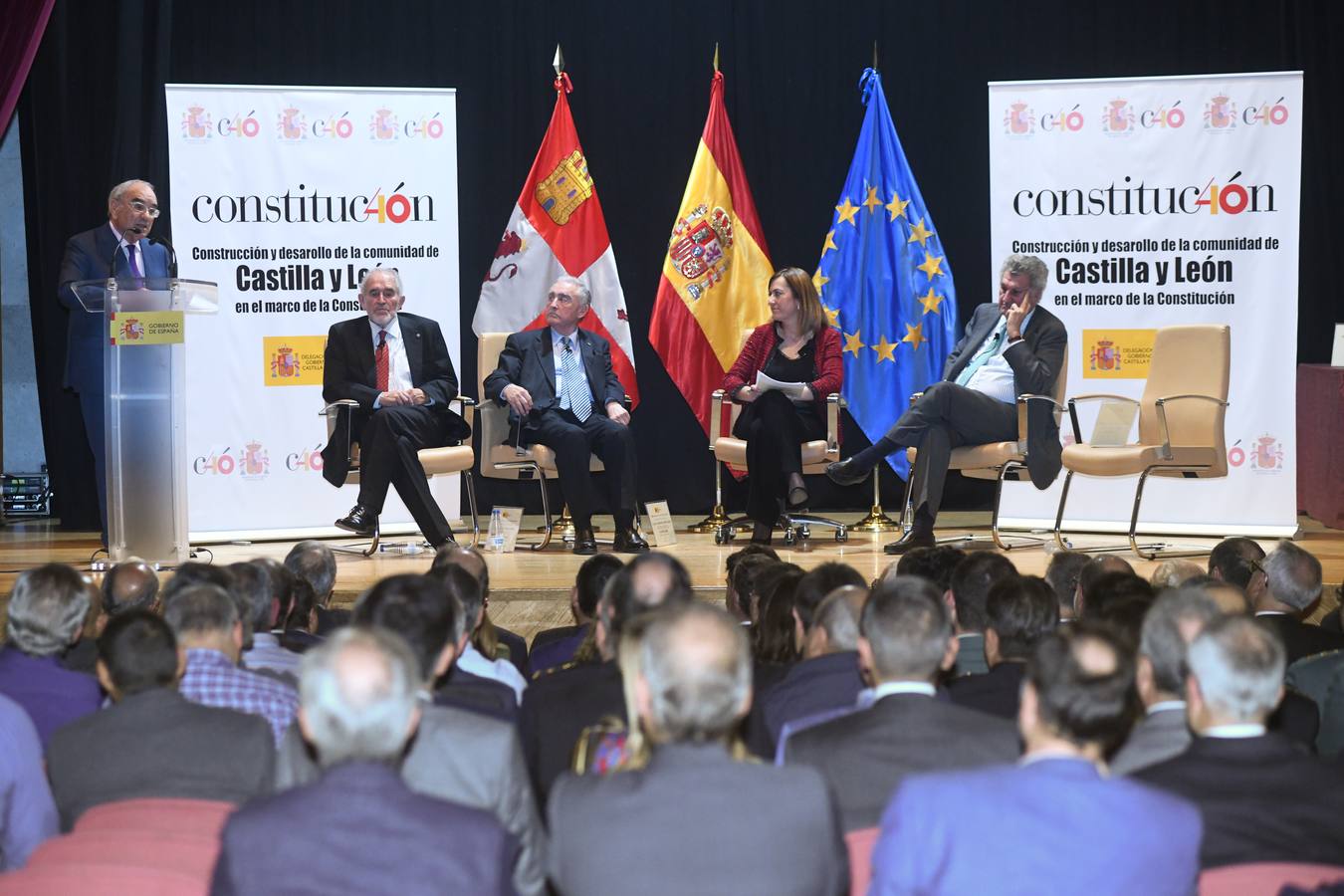 Demetrio Madrid, José Constantino Nalda, Juan José Lucas y Jesús Posada participan en el acto 'Construcción y desarrollo de la comunidad de Castilla y León en el marco de la Constitución', celebrado en las Casas del Tratado de Tordesillas 