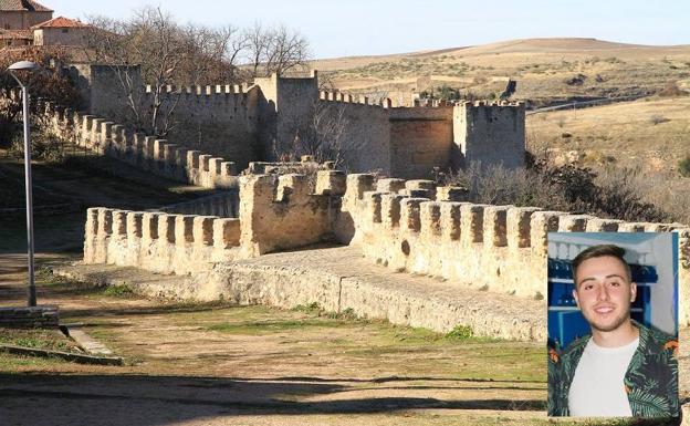 Vista de la muralla norte de Segovia en la entrada a la zona del jardín Miguel Delibes y, en la parte inferior, imagen del joven herido. 