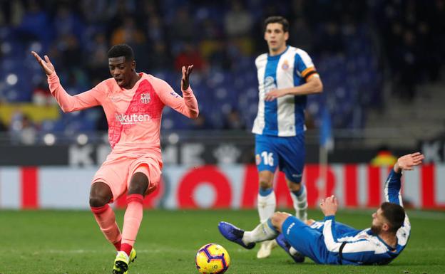 Dembélé, en el partido ante el Espanyol. 