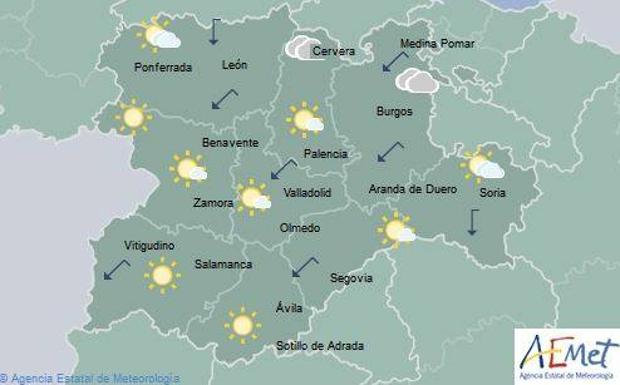 Predicción meteorológica de la Aemet para este viernes en Castilla y León. 