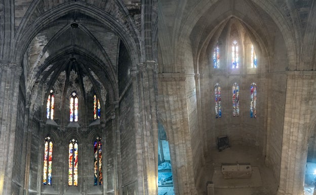 La iglesia de la Antigua de Valladolid, antes y después de su limpieza. 