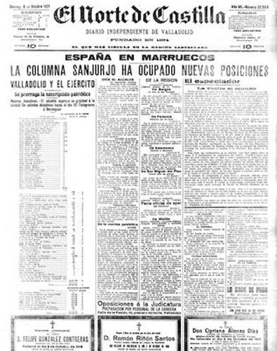 Ejemplar de El Norte de Castilla del 9 de octubre de 1921, con un listado de las aportaciones para la suscripción popular. 