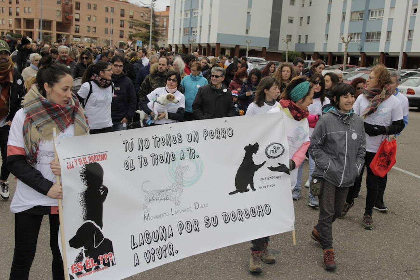 Más de un millar de personas se manifestaron ayer en Laguna de Duero contra el envenenamiento de perros, que se se registra desde hace unos años en parques públicos y zonas caninas del municipio.