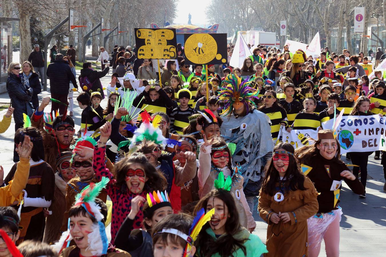 Cerca de quinientos escolares protagonizan un desfile desde la Acera de Recoletos hasta la Plaza Mayor, donde la conciencia ecológica ha servido de guía para la confección de los disfraces