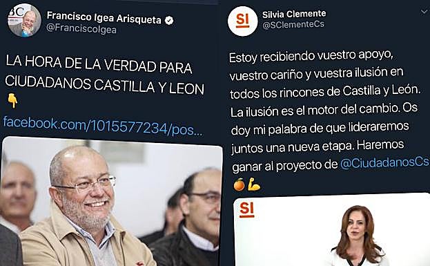 Dos tuits recientes de Francisco Igea y Silvia Clemente