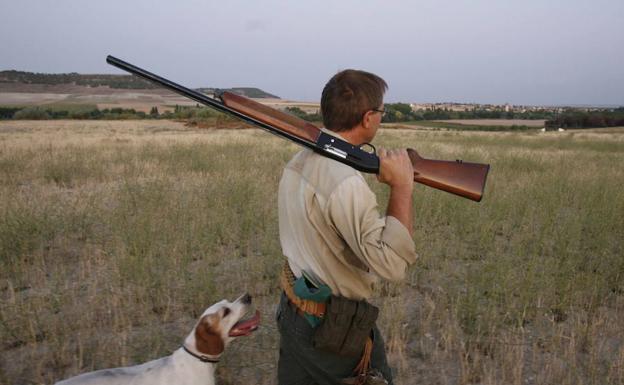 Un cazador con su perro durante una jornada por tierras de Mojados (Valladolid). 