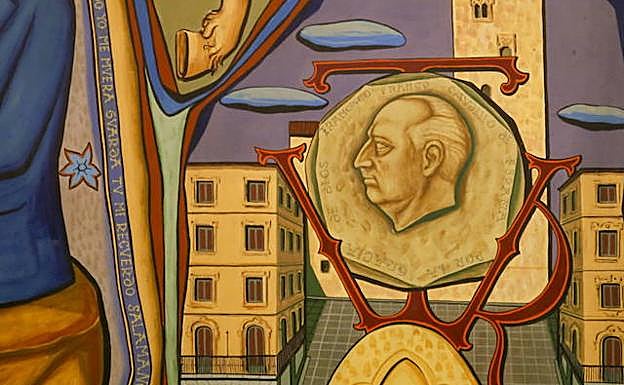 Efigie de Franco en el mural del Salón de Plenos del Ayuntamiento.