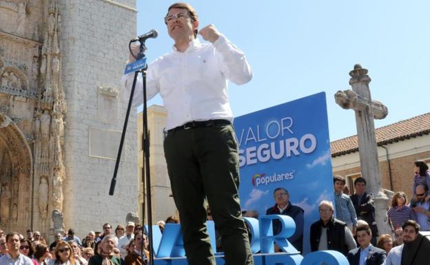 Alfonso Fernández Mañueco durante el acto del PP hoy, en Valladolid. 