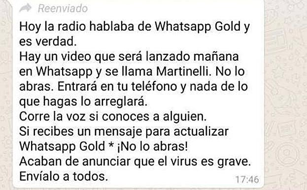 Mensaje de la amenaza falsa del «vídeo Martinelli.»