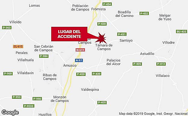 Una persona resulta herida tras salirse de la vía un vehículo en Támara de Campos