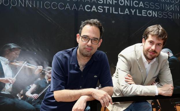 El compositor Igor Escudero y el director José Luis López, en el auditorio Miguel Delibes. 