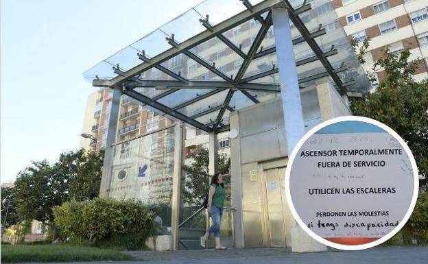Cartel que informa de la avería en el ascensor del 'parking' de Portugalete. 