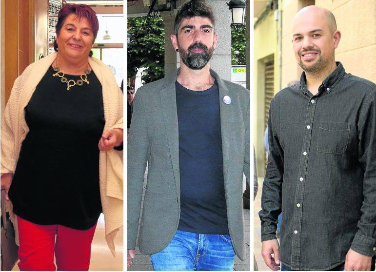 Los concejales electos Clara Luquero (PSOE), Guillermo Sanjuan (Podemos) y Ángel Galindo (IU).