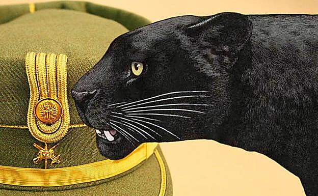 Gorra de la Legión Española (Flickr CC BY-SA 2.0) e ilustración de pantera negra