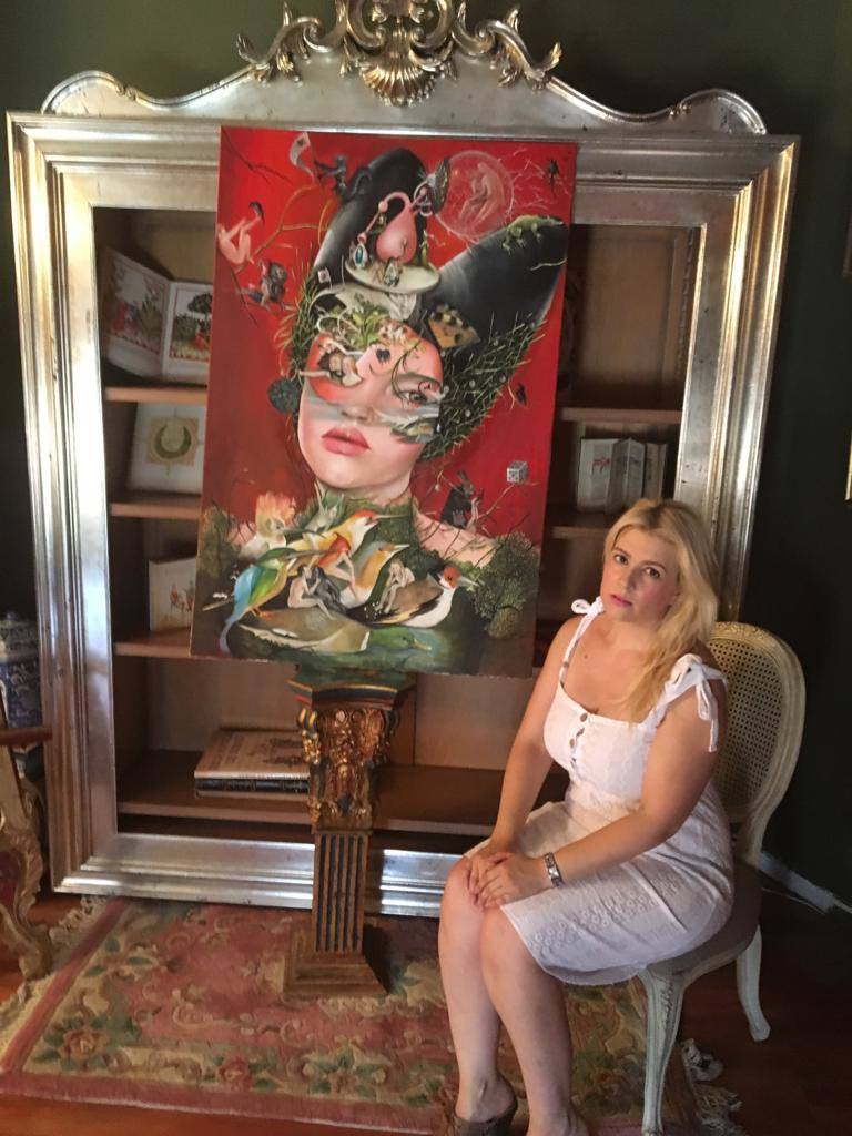 Rosana Largo, junto al óleo 'Tributo a El Bosco', reconocida con el Premio Michelangelo.