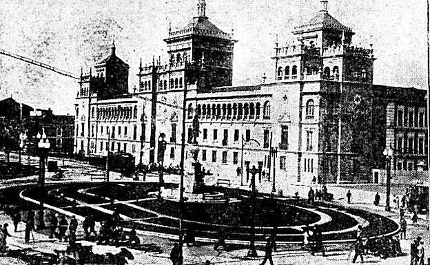 La plaza de Zorilla, en julio de 1929, vista desde la Acera de Recoletos. 