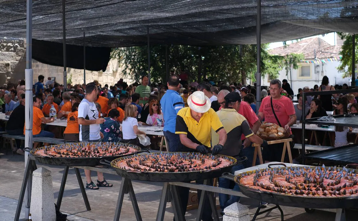 Los langostinos cubrían el arroz en las paelleras. 