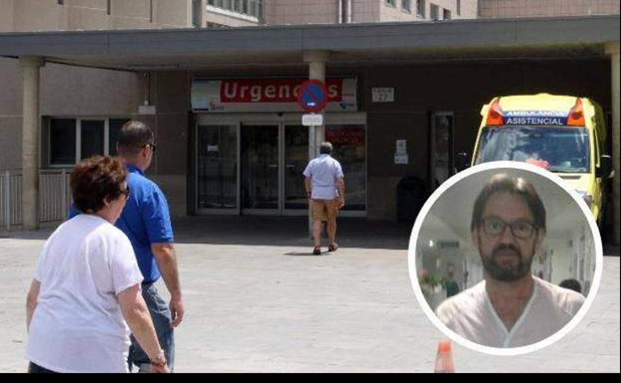 Entrada de Urgencias del Hospital Generald de Segovia. En pequeño, José Buiza, el sevillano ingresado con síntomas de listeriosis.. 