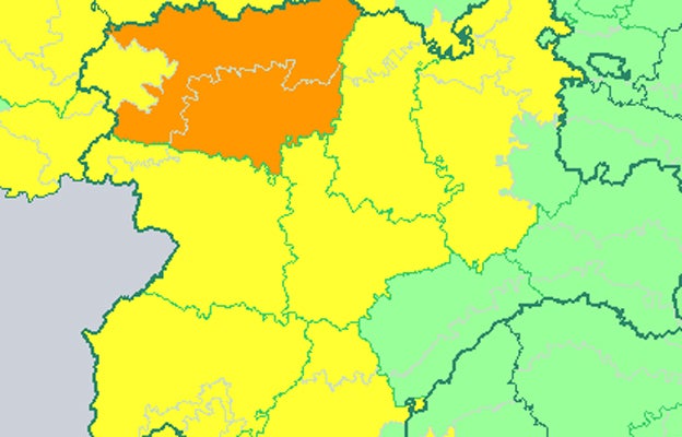 Mapa de alertas de la AEMET para este domingo en Castilla y León.