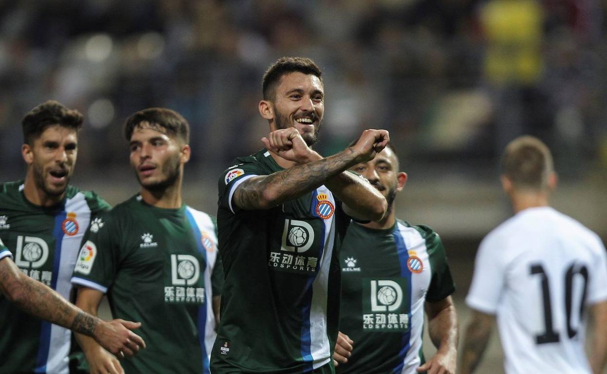 Facundo Ferreyra celebra el primer gol del Espanyol. 