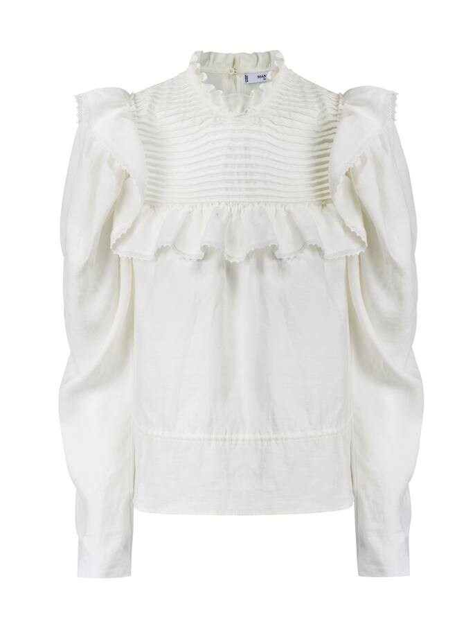 Blusa blanca de algodón con volantes de Mango (49,99 euros)