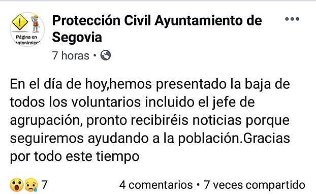 Mensaje este miércoles en redes sociales de la agrupación en la que informan de su dimisión. 