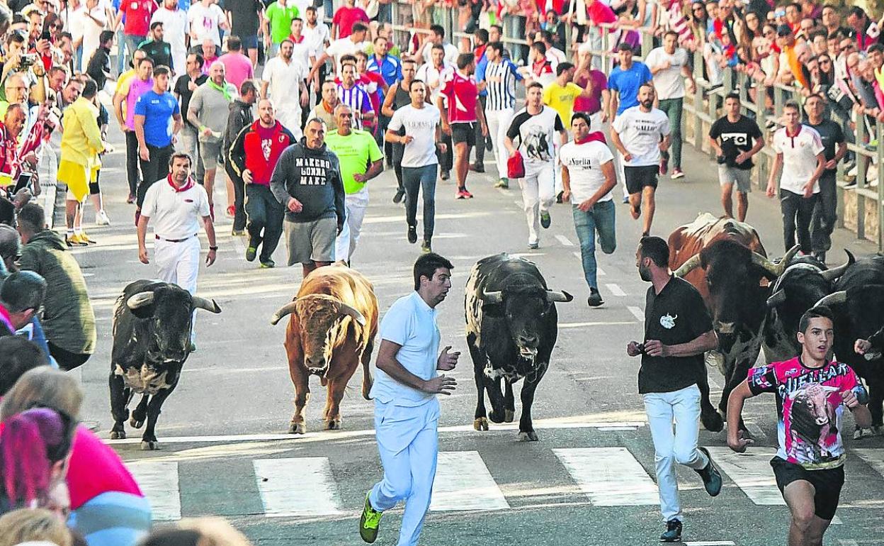 Uno de los encierros, en las calles de Cuéllar. 
