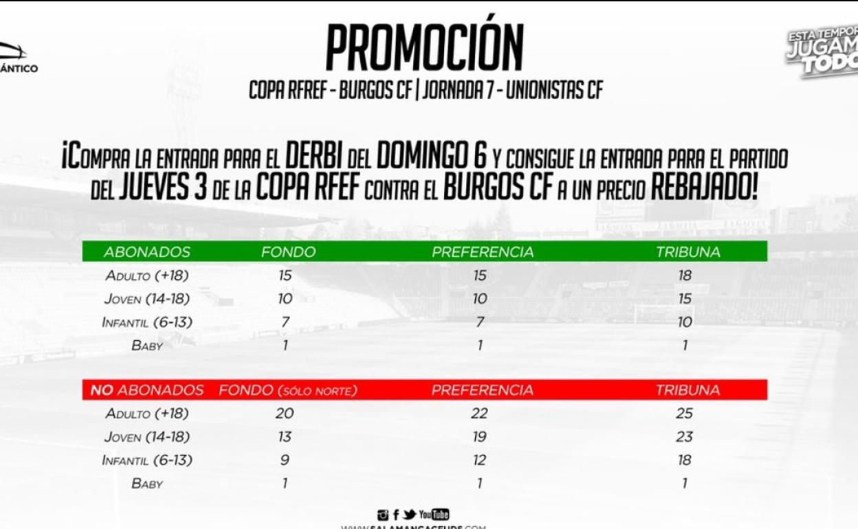 El Salamanca CF UDS fija altos precios para el derbi ante Unionistas en el que también pagarán sus abonados