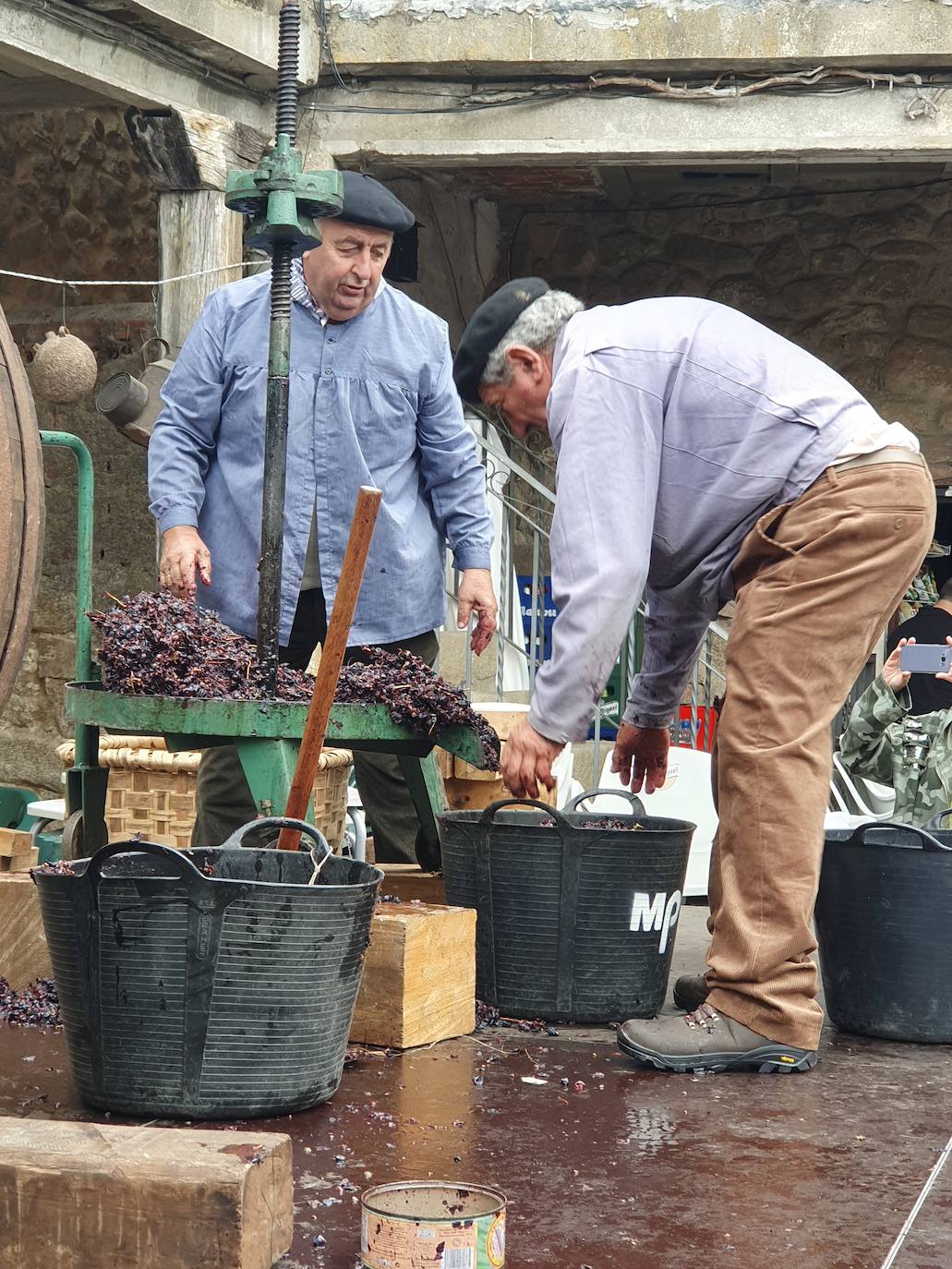 Participantes en la pisada de la uva.