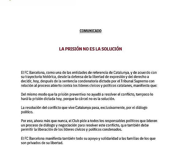 Comunicado del Barcelona.
