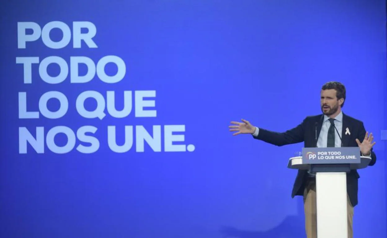 Pablo Casado, presidente del PP, en su intervención este sábado en la Intermunicipal nacional de su partido. 