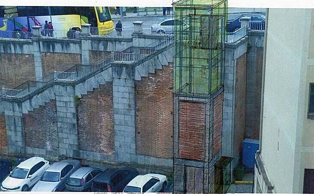 Diseño del ascensor entre la calle Gascos y Vía Roma, que irá adosado al muro de contención. 
