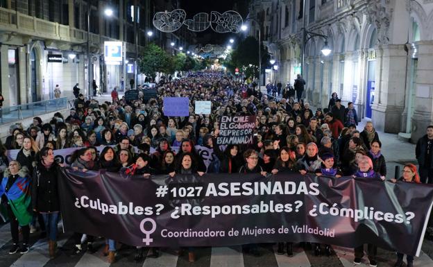 Manifestación contra la violencia doméstica celebrada en Valladolid.