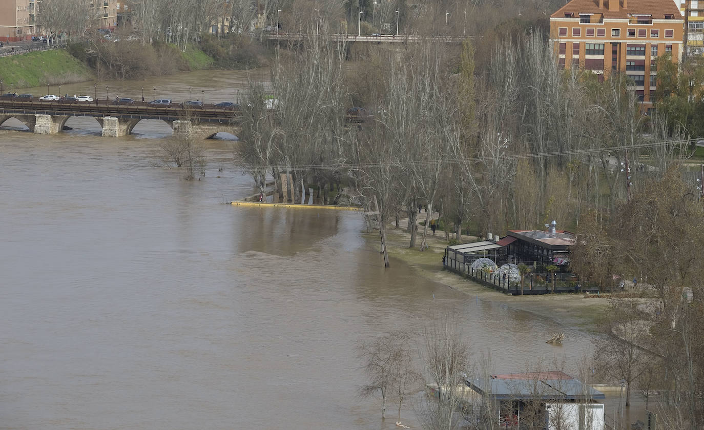 Estado del río Pisuerga a su paso por Valladolid capital este lunes 23 de diciembre por la mañana. 