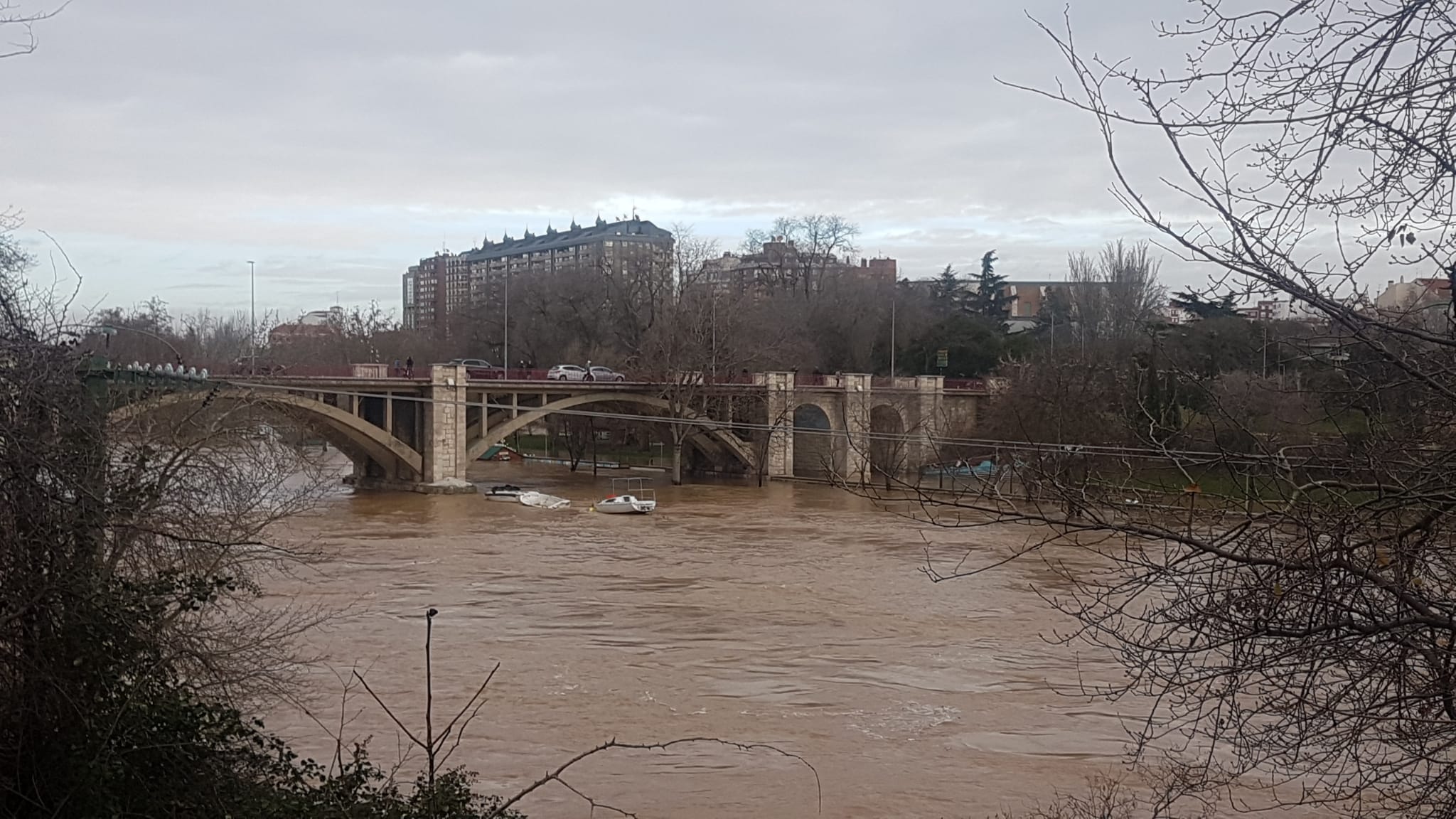 Estado del río Pisuerga a su paso por Valladolid capital este lunes 23 de diciembre por la mañana. 