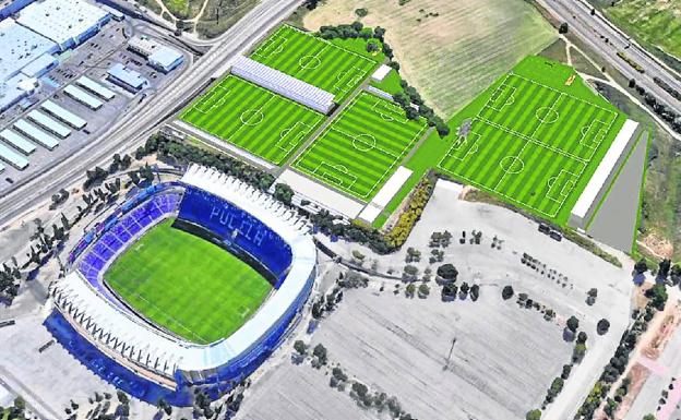 Vista aérea del estadio, los Anexos y la zona de aparcamientos. 