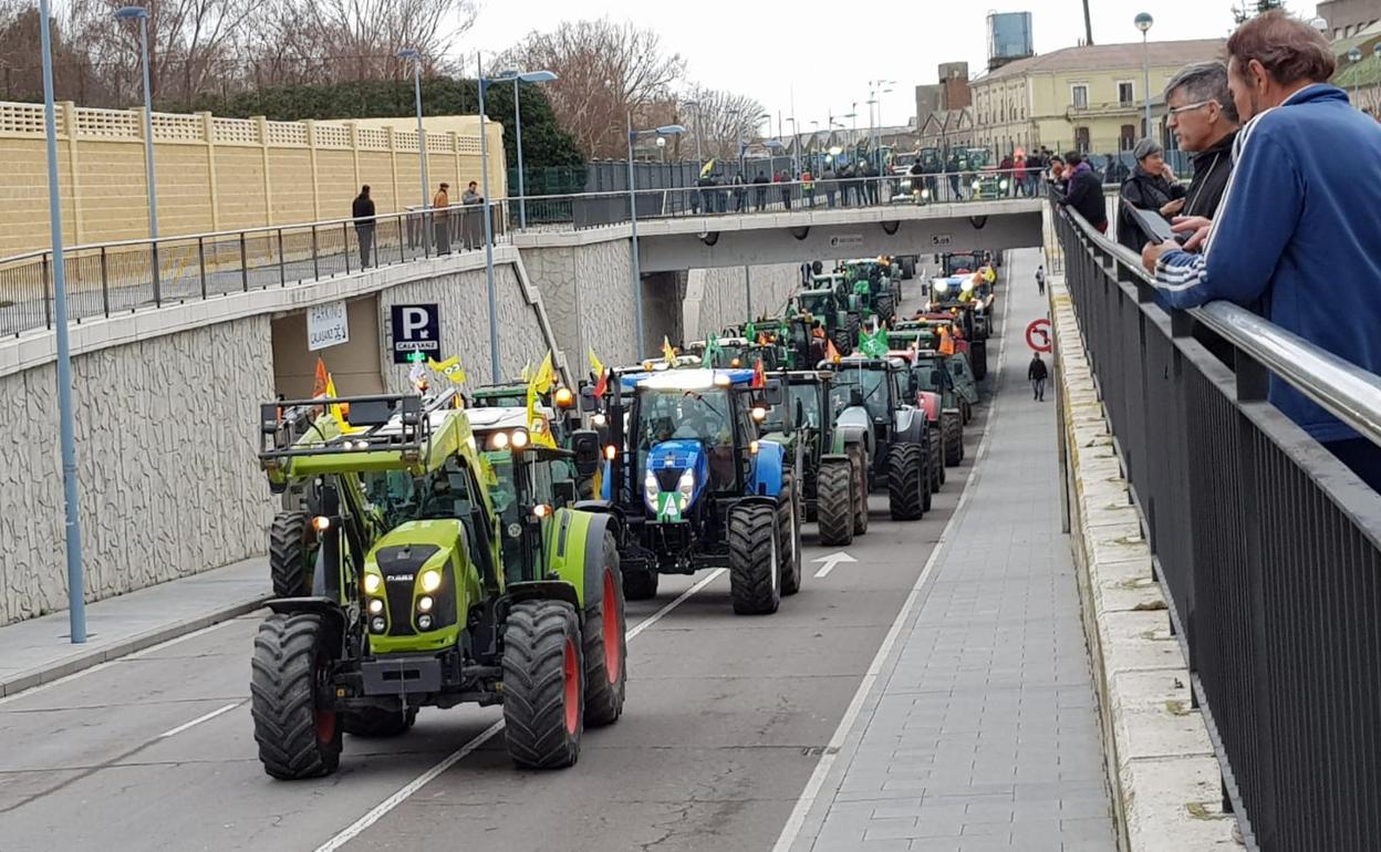 Los tractores, en su recorrido hacia el centro de la ciudad. 