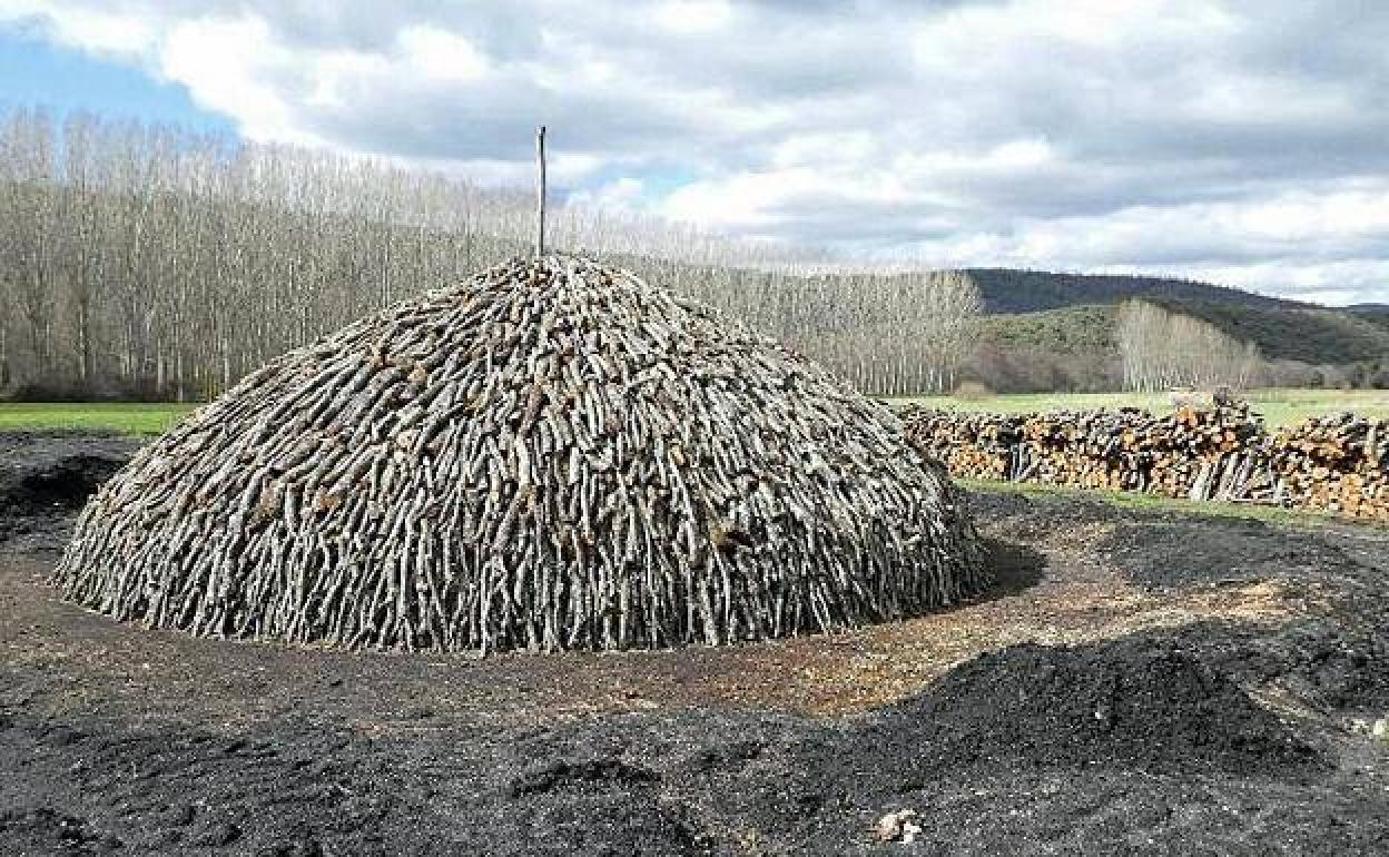 Elaboración de un horno de madera de encina del que, tras unos 15 ó 20 días, saldrá el carbón vegetal de encina. 