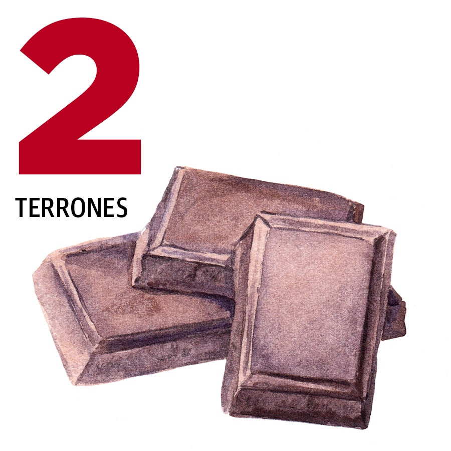 Una fila de onzas de chocolate son 2 terrones.