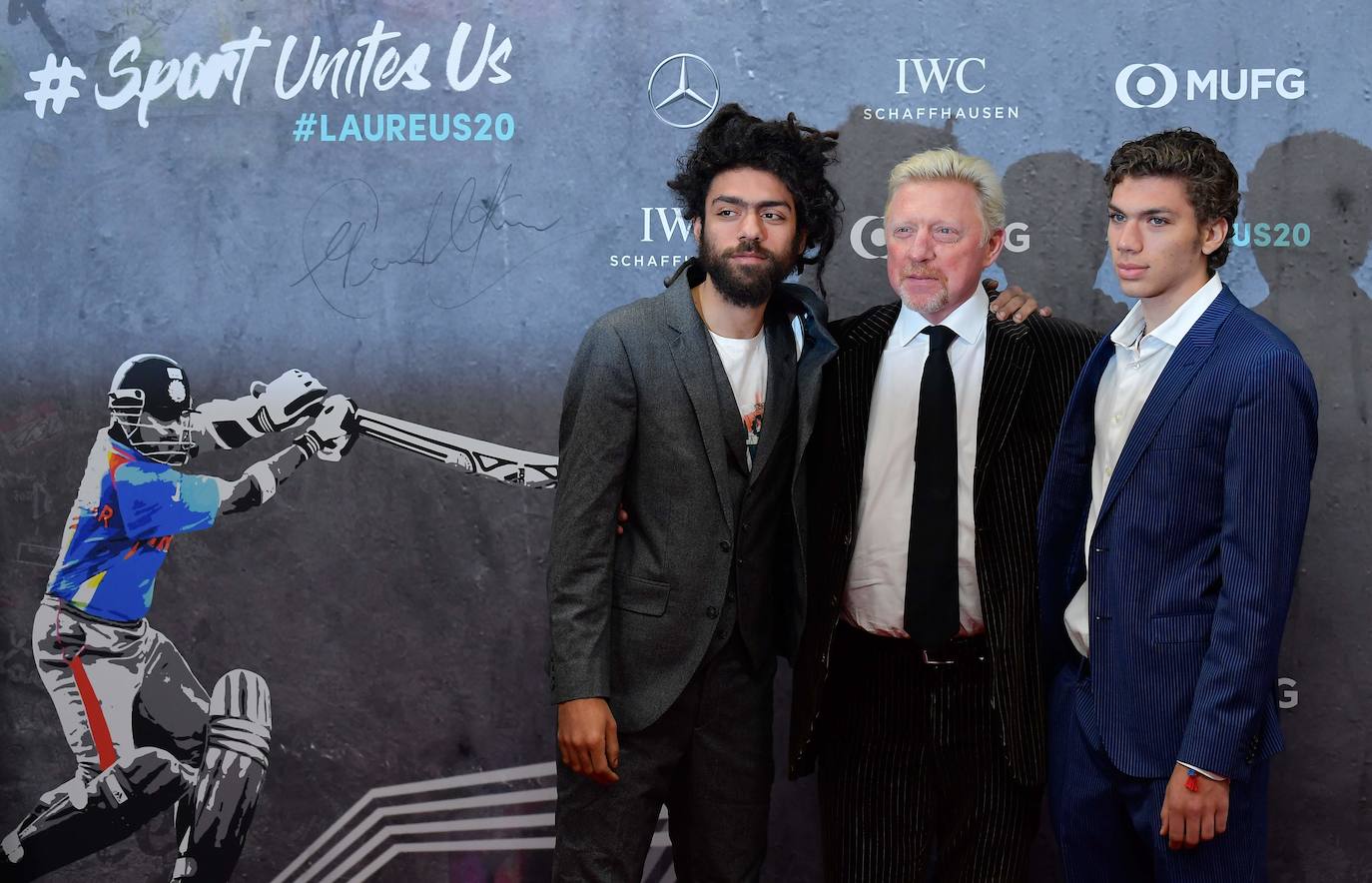 El extenista alemán Boris Becker y sus hijos Elias y Noah