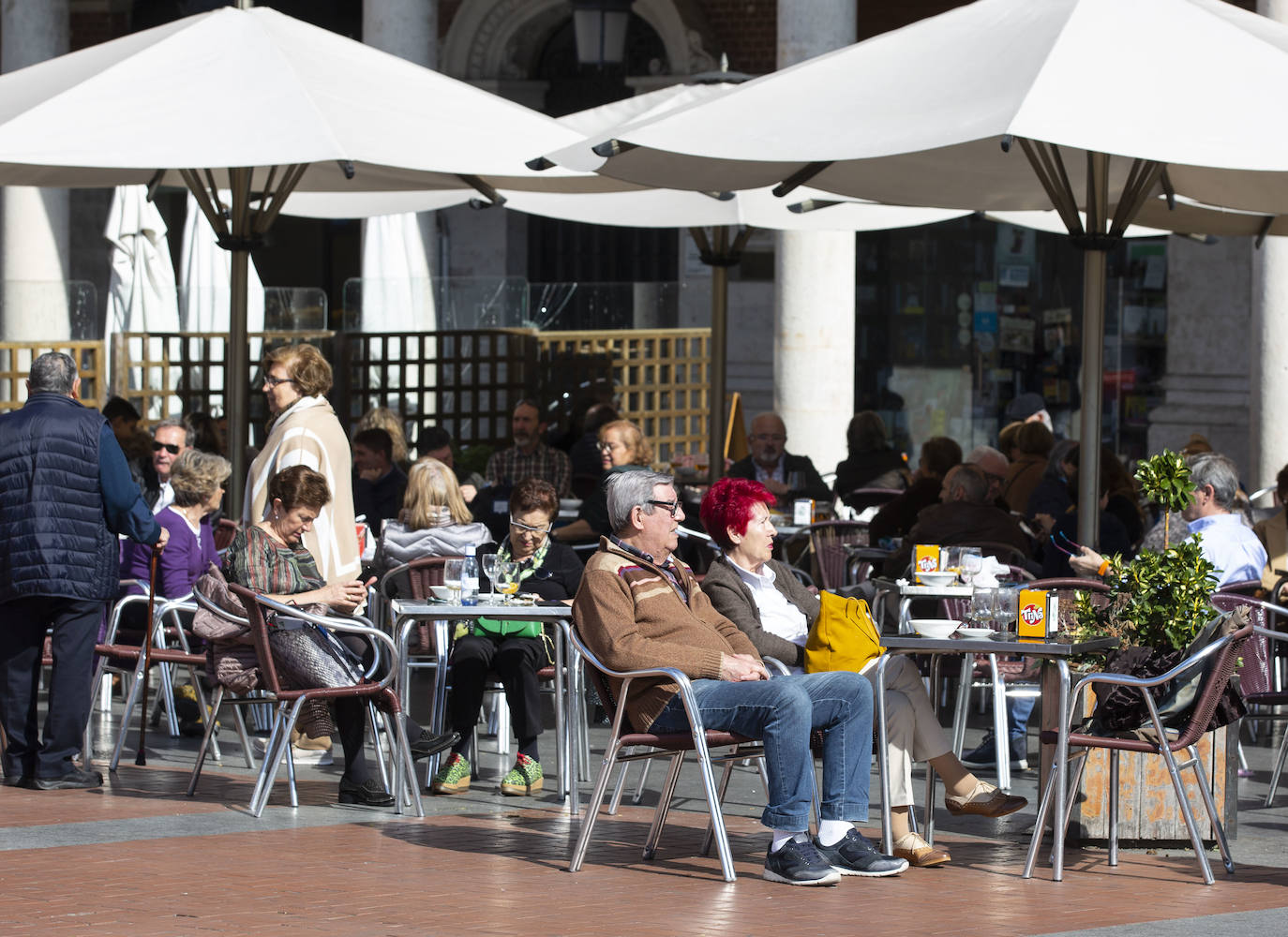 Los vallisoletanos ha aprovechado hoy el tiempo primaveral para tomar el aperitivo en las terrazas. 