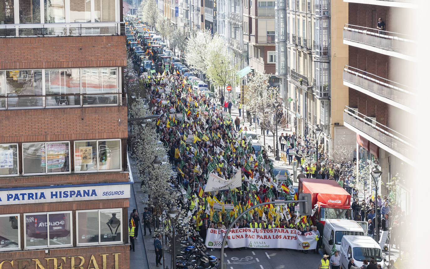 Las organizaciones agrarias UCCL, Asaja y COAG lograron concitar un millar de tractores y un millar de personas, de acuerdo a fuentes policiales, a su paso entre bocinazos por las calles de Valladolid, desde Colón hasta la Cúpula del Milenio, lo cual supuso un 'sorpasso' a sus previsiones (entre 200 y 400) y un «éxito absoluto» para que la sociedad visibilizara, y sobre todo oyera, el problema que tiene el campo.