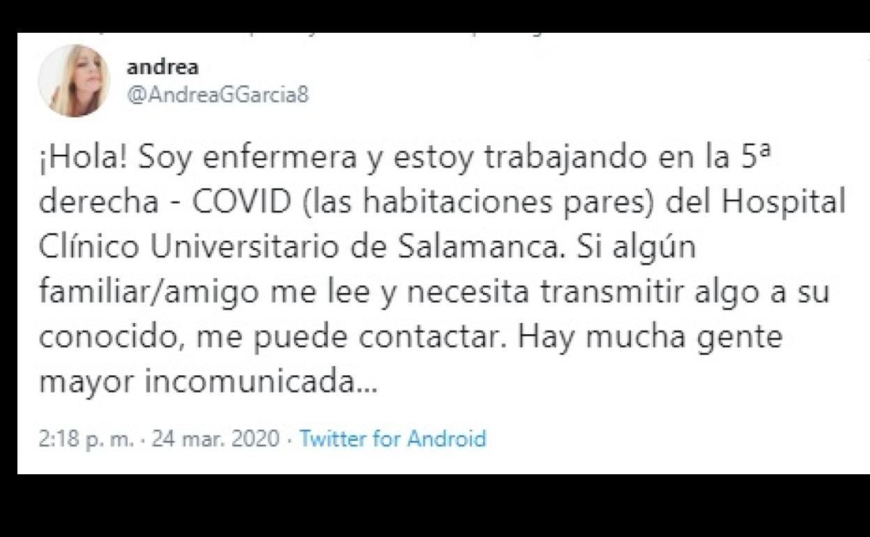 Coronavirus en Salamanca: Un enfermera del Hospital Clínico se ofrece para transmitir mensajes a los enfermos ingresados en su planta por Covid-19