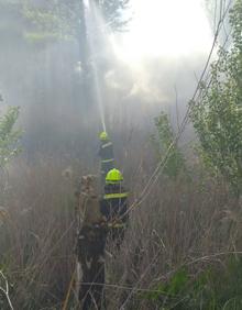 Imagen secundaria 2 - Los bomberos de Paredes, durante la actuación en Grijota.