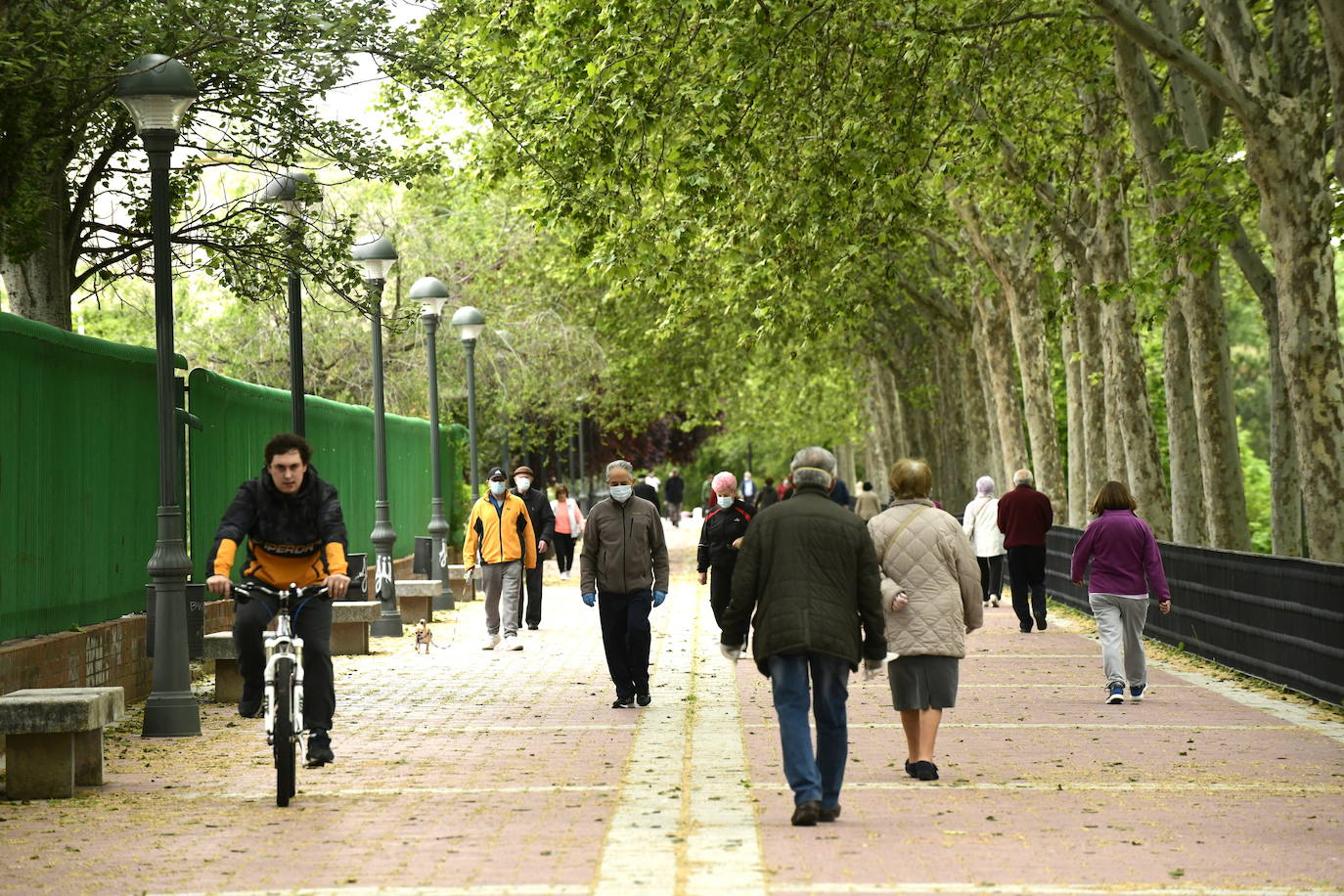 Las personas mayores salen a pasear en Valladolid en el primer día de desescalada. 