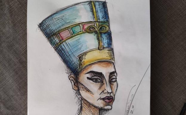 Dibujo de Nefertiti para la exposición. 