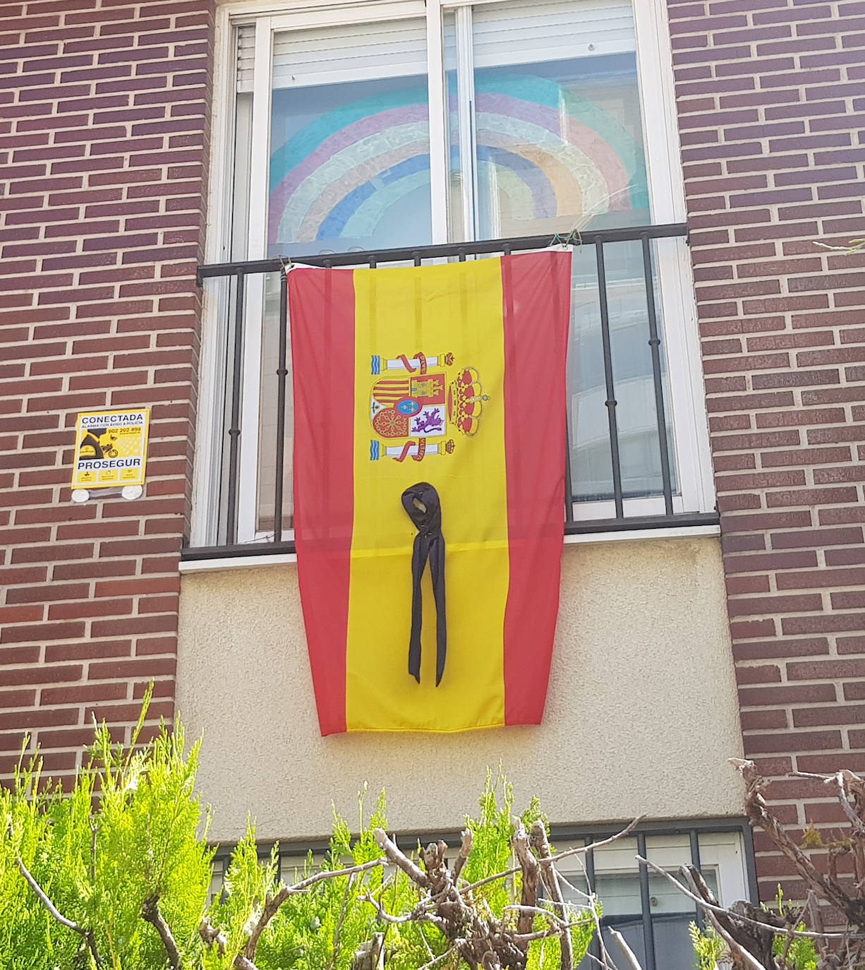 Los vallisoletanos han homenajeado hoy a las víctimas del coronavirus colocando en balcones y ventanas banderas de España y de Castilla y León con crespones negros. 