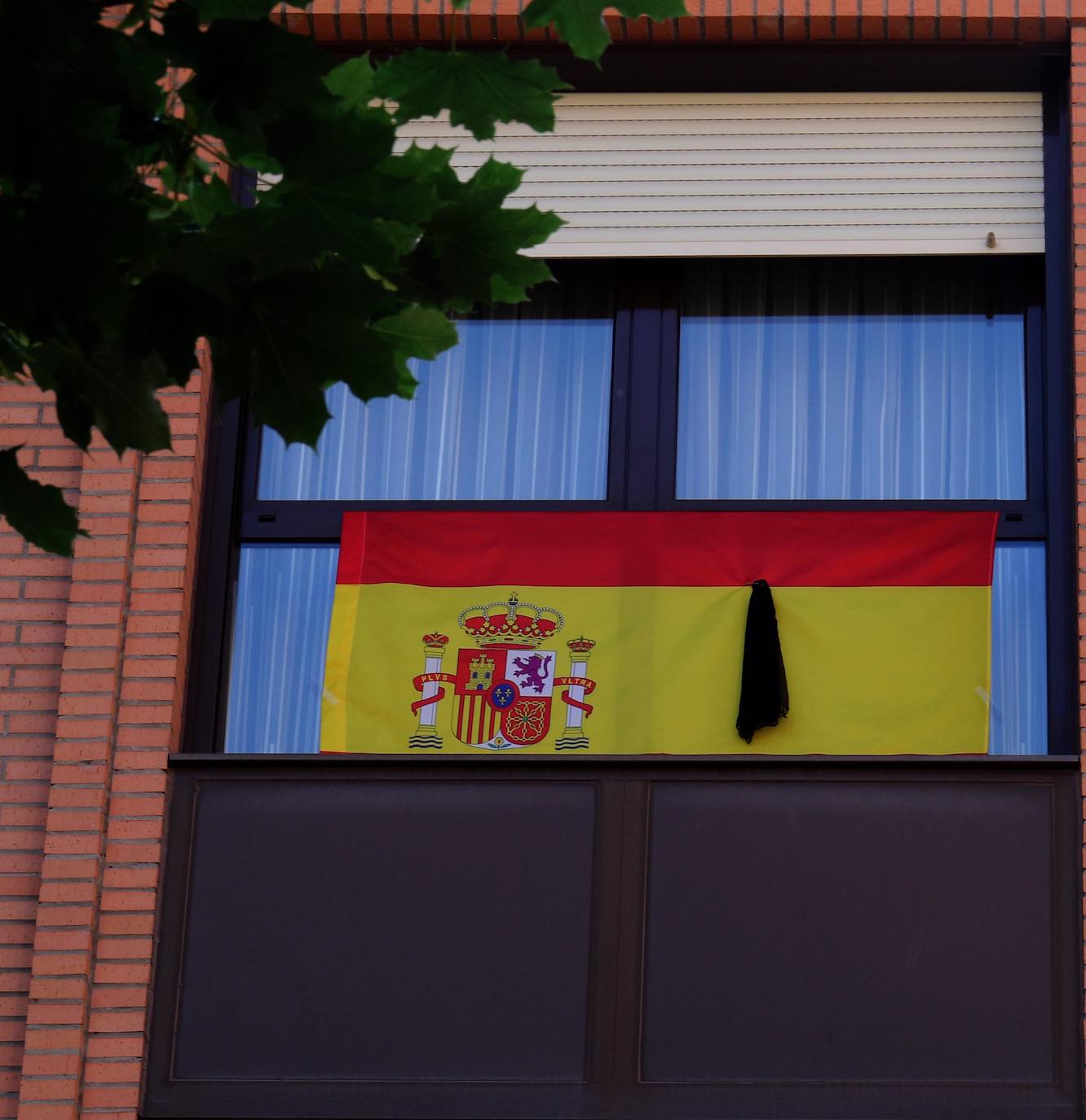 Los vallisoletanos han homenajeado hoy a las víctimas del coronavirus colocando en balcones y ventanas banderas de España y de Castilla y León con crespones negros. 