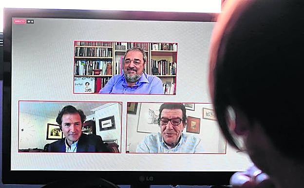 Aganzo, Conde y Calatayud, durante la sesión virtual del Aula de Cultura.